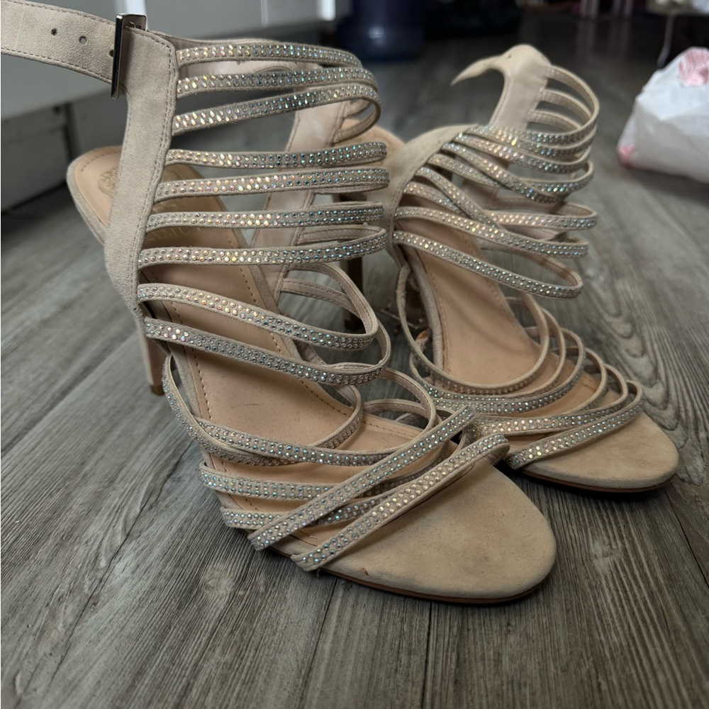 Vince Camuto Sparkling Strappy Beige Heels